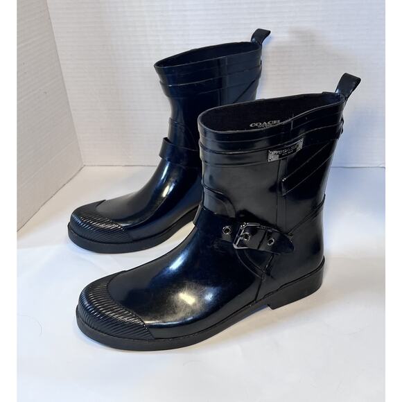Coach Lester Boots Black Women's Size 10B Rubber Rain - Picture 2 of 10